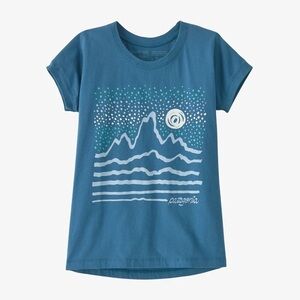 Patagonia Girls' Organic Cotton Tee Fitz Roy Starshine: Wavy Blue Size Medium